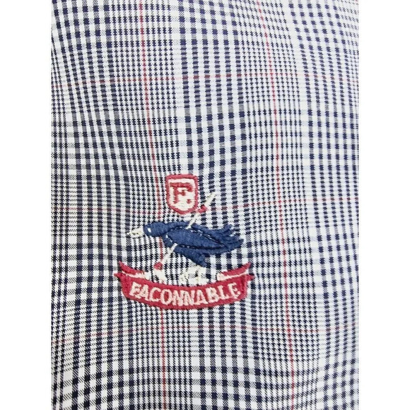 Faconnable 2XL Men's Black White Red Trim Check Embroidered Chest Logo L/S Shirt - Picture 6 of 10